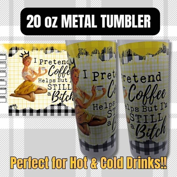 Vintage Coffee Mug Hot or Cold 20oz Skinny Tumbler with Straw & Lid Retro Pinup - Picture 1 of 5